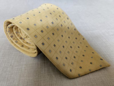 M&S Vintage gelbe, blaue quadratische Punkte Muster waschbare Krawatte Marks & Spencer 