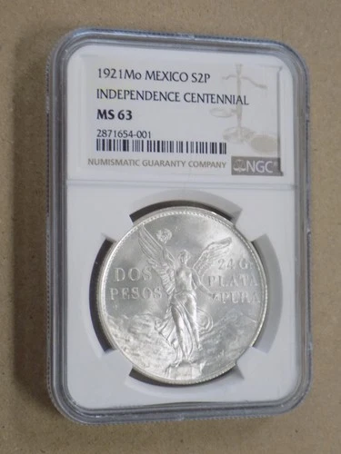 1921 Mo Mexico Silver 2 Two Peso Winged Victory Independence Centennial NGC MS63