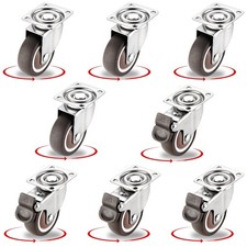 8Pcs 1.5 Inch Low Profile Swivel Casters Wheels, Small Heavy Duty Brown 