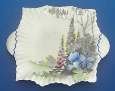 Shelley England Floral Fluted Square Bone China Trinket Pin Candy Dish 5”