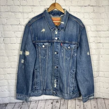 Levi's Mens 72334 Distressed XXL Blue Denim Trucker Jean Jacket Size 2XL