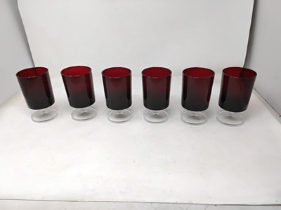 6 Vintage Luminarc Arcoroc Frankreich Rubinrot Klar Fuß Weinglas 4,5'' Hoch 