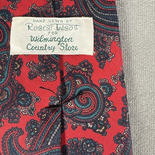Corbata de seda vintage cosida a mano Robert Talbott Wilmington Country Store roja cachemira - Imagen 5 de 9
