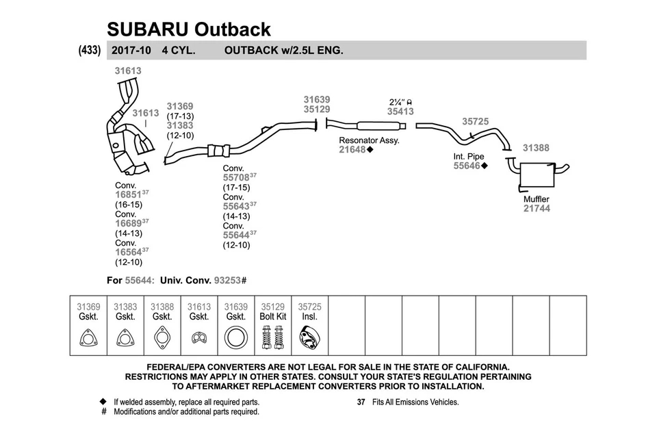 For Honda Civic 1984-2015 Walker 35129 Steel Natural Exhaust Spring Bolt Kit - Imagem 2 de 4