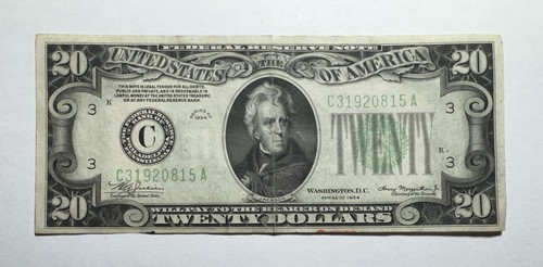 1934 $20 Federal Reserve Note, Philadelphia Pennsylvania
