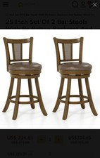 Set of 2 Bar Stools 25" Swivel Bar Chairs with PE Rattan Backrest Counter Height