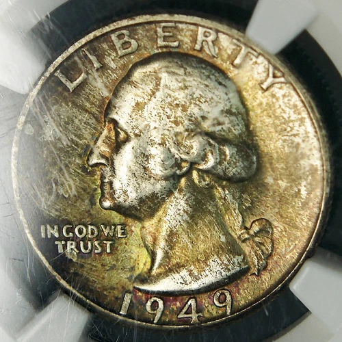 1949-D Washington Quarter MS67 NGC Army Green Base Toning Rainbow Accent 1/159