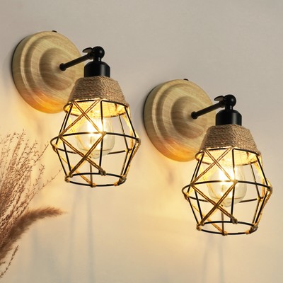 2PCS Battery Operated Wall Light Wireless Wall Fixture Lamp Retro Wall Sconce