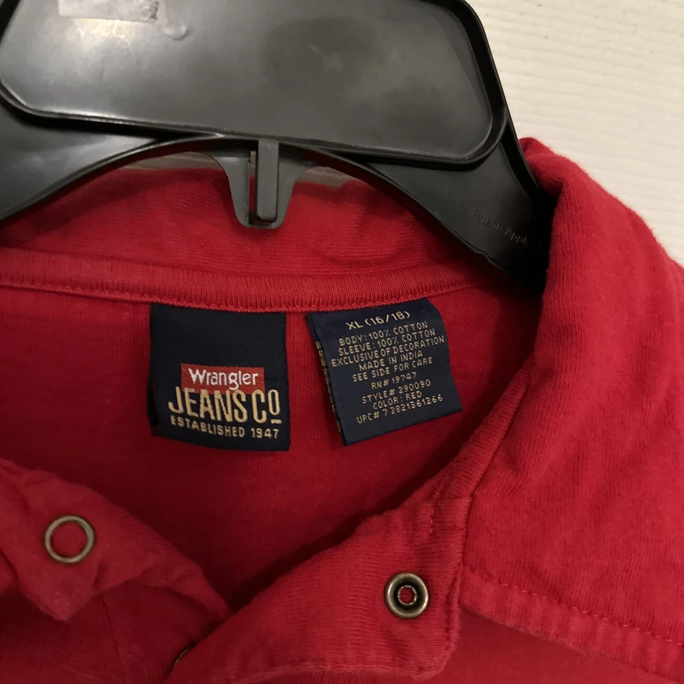 Camisa De Colección Wrangler Niños Manga Larga Talla XL 16-18 Rojo Azul Marino Logo de Poni Foto 4 de 4