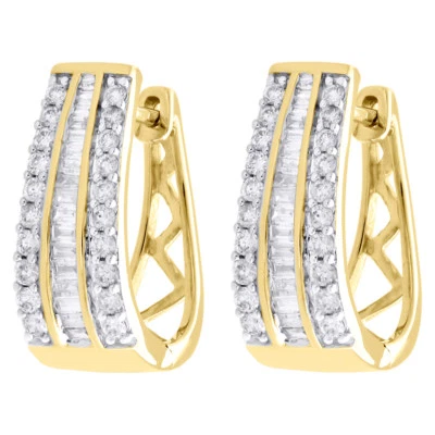 10K Gelbgold Baguette Diamant Huggie Damen Oval Creolen 0.75 " 1 Karat - Bild 1 von 4