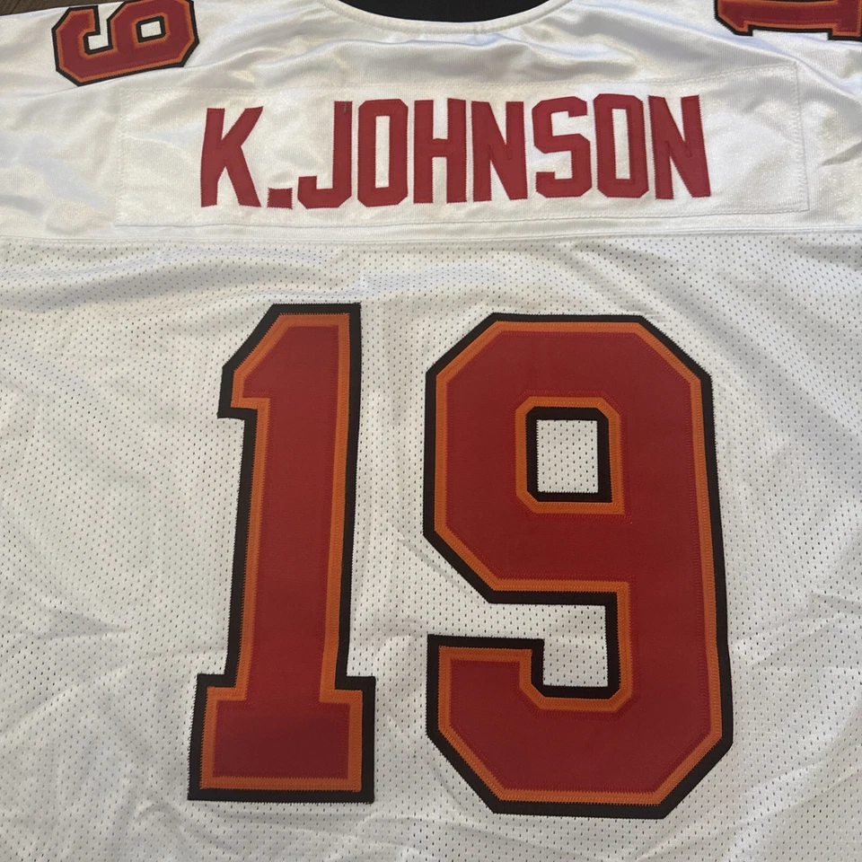Camiseta Tampa Bay Buccaneers 2XL Keyshawn Johnson 56 para hombre Reebok blanca Deadstock Foto 3 de 4