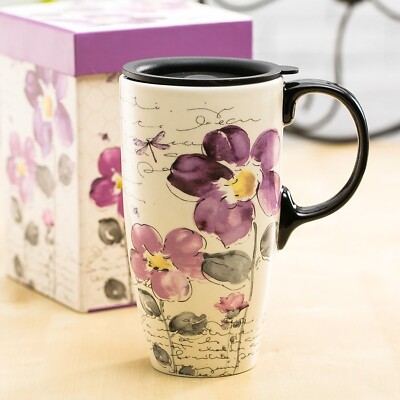 Topadorn Ceramic Travel Mug - 17 Oz Coffee Cup With Lid & Gift Box, Microwave Safe