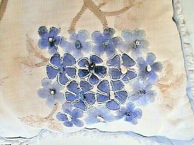 GORGEOUS! Vtg SET 2 Embroidered Floral Roses  'Dresden Blue' Pillow case zipper - Image 3 of 4