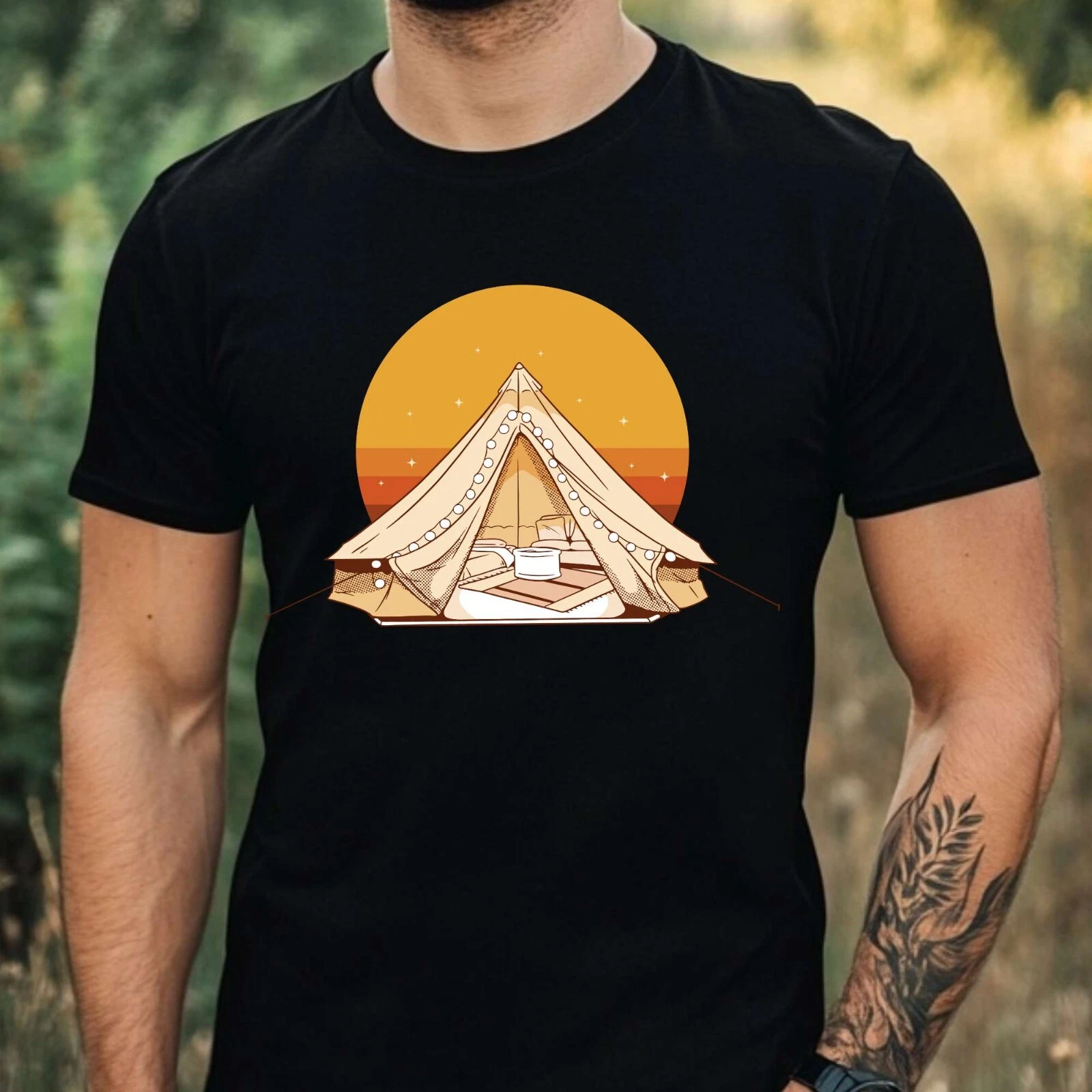 Mens Camping Theme Cotton T-Shirt Size XS to 5XL