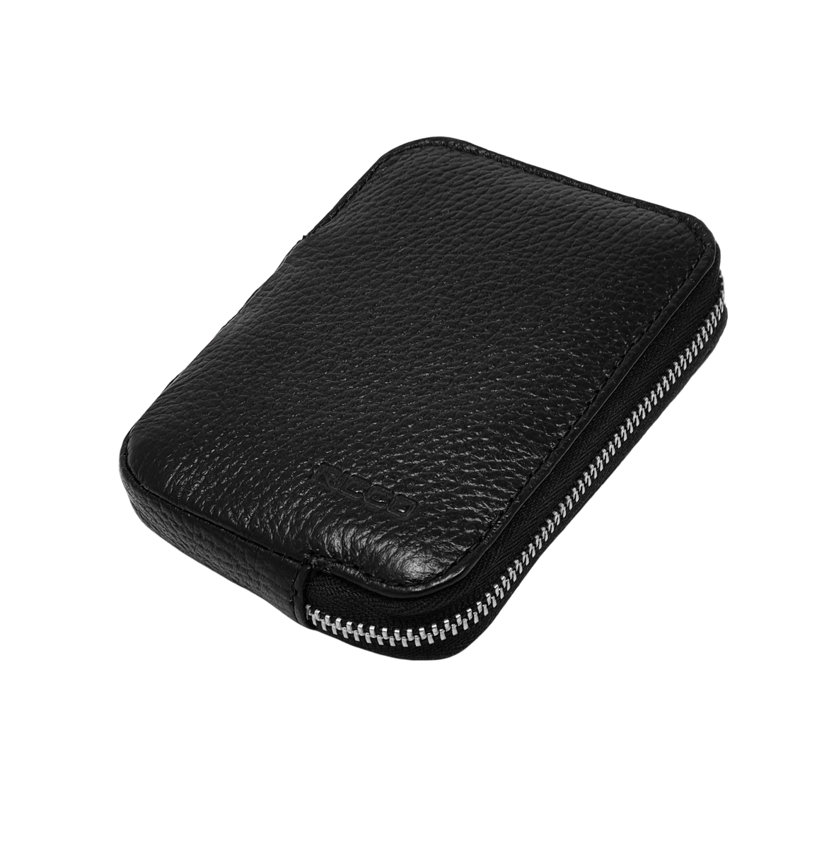 RICCO Slim RFID Blocking Leather Card Holder Wallet - Black, With Zipper Pocket For Coins & Cards, 8x11 Cm Compact Billfold