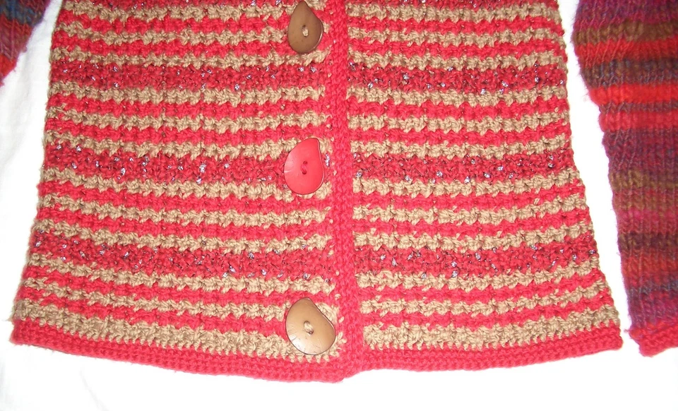 Hingucker Unikat handgestrickter Jacke Strickjacke rot mehrfarbig Gr.42 - Bild 3 von 4