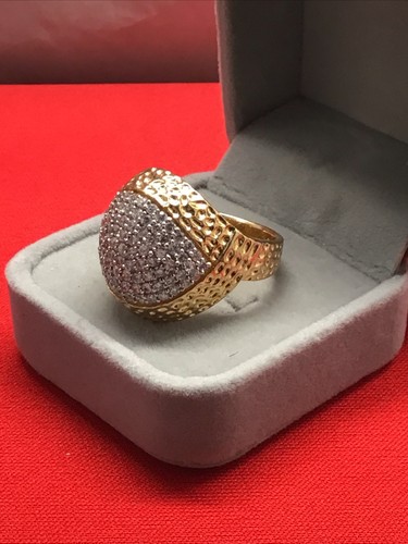 GORGEOUS GOLD OVER STERLING SILVER CUBIC ZIRCONIA LADEN RING ~ SIZE 10 ~ MILOR - Picture 3 of 9