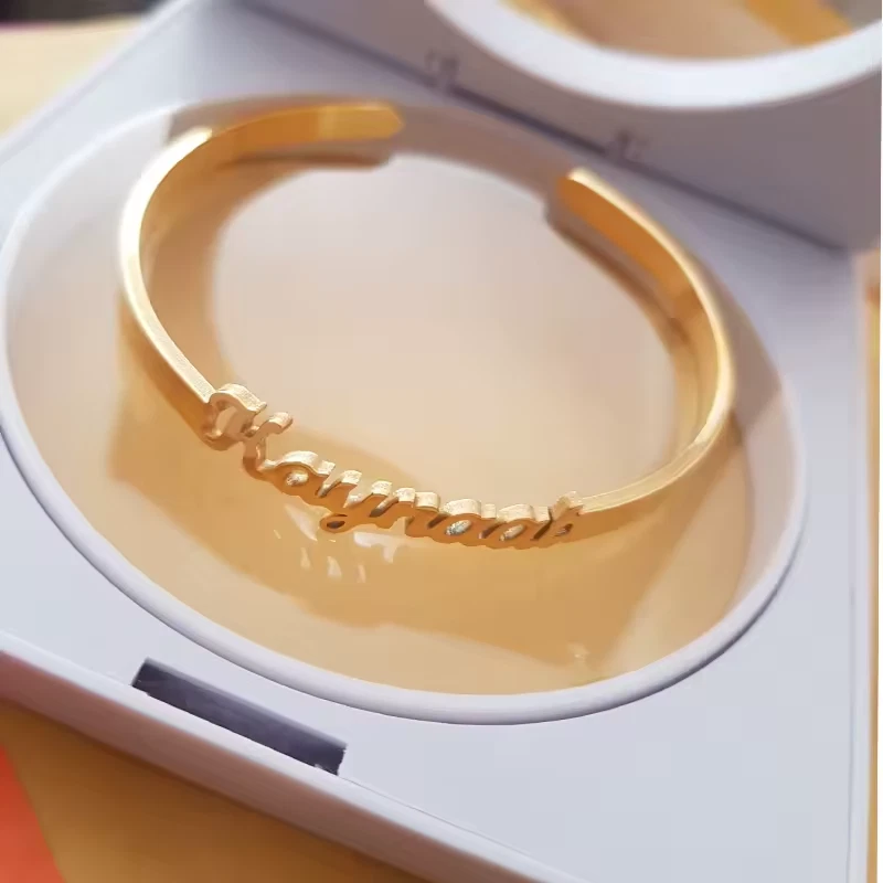 Custom Name Bracelet Adjustable Jewelry Stainless Steel Bangle Gold Silver Cuff - Image 3 of 4