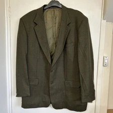 Men's M&S wool & cashmere blend Blazer Jacket green herringbone lined 44 Long