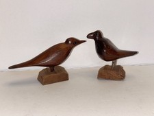 2 Vintage Folk Art Wood Hand Carved Birds Wooden Figurine Sculpture 3" Decor MCM