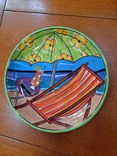 striking Clay Art *Summer Fun* bright SERVING DISH 16.25" beach ⛱️ sand, ocean