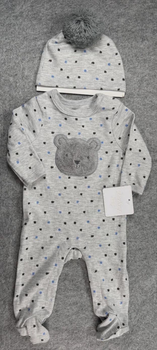 Baby Boy Clothes New Sterling Baby 2pc 3 Month Gray Bear Footed Outfit & Hat