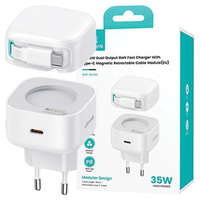 Usams 35W Gan USB-C LadegeräT Mit Einziehbarem Kabel, Weiß