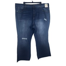 Terra Sky Plus Size 24W Dark Wash High Rise Distressed Crop Flare Jeans NEW