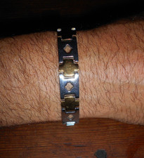 Stainless Steel Cross Link Bracelet Mens 8.5 Inch Two Tone Open Work Engravable