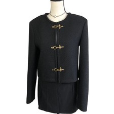 Korean Brand Black Tweed Cropped Blazer Womens M Gold Metal Toggle Jacket
