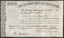 Certificat d'actions 1853 Reading Water Company PA - signé H. Muhlenberg