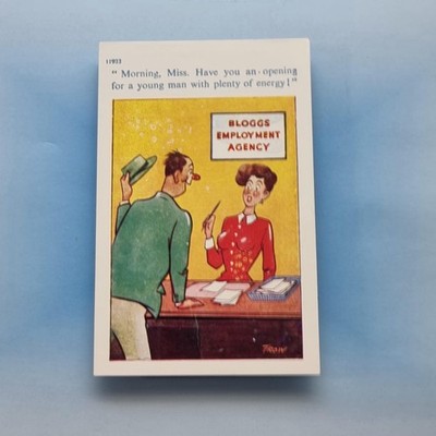 Freche Comic Postkarte um 1965 Arbeitsagentur Eröffnung junger Mann Energie TROW