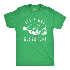 Mens Lets Get Elfed Up T Shirt Funny Crazy Xmas Partying Booze Drinking Tee for