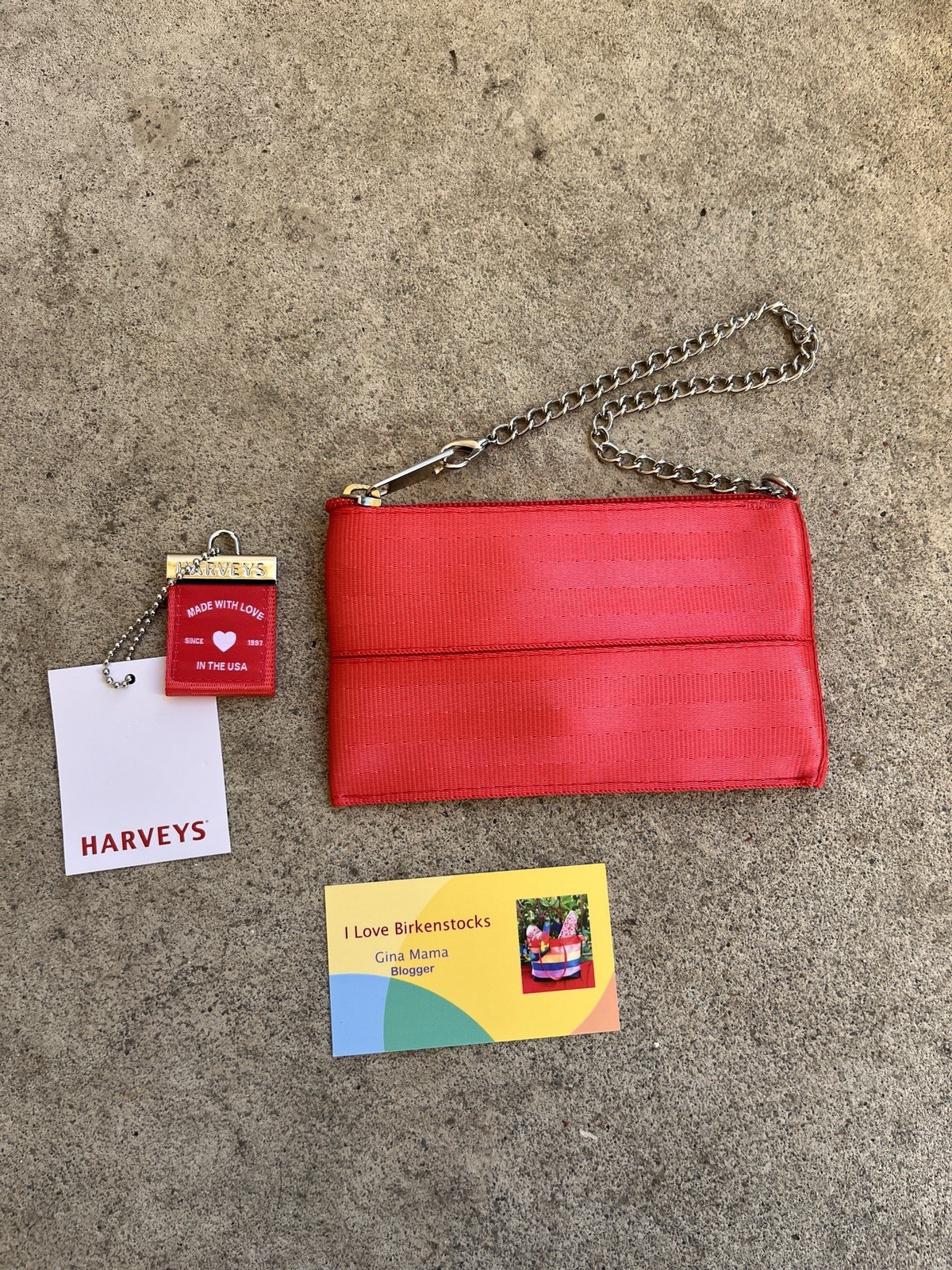 Harveys “Lava” Red Seatbelt Coin Purse | Chain Strap Wristlet | Vegan USA | EUC