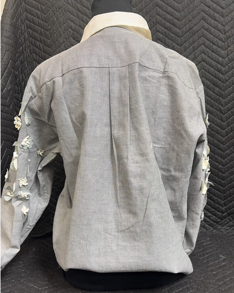 Giacca blusa CHANEL primavera 2013 RTWCollection applicazioni floreali grigio e bianco tg40