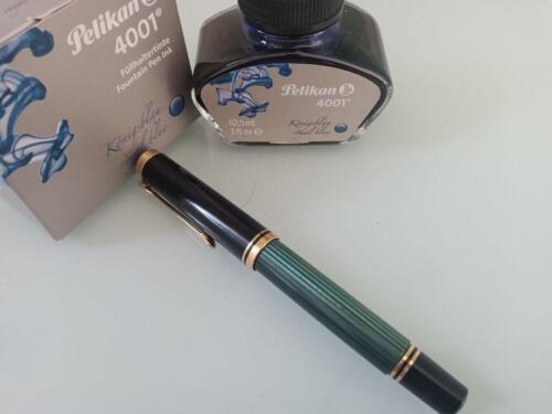 Pelikan Souveran M600 Black & Green Stripe 14K Fountain Pen M Nib Ink used - Afbeelding 1 van 10