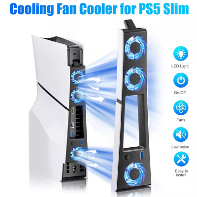 Externer Lüfter für PS5 Slim Disc/Digital Console Kühlerlüfter LED + USB 3.0