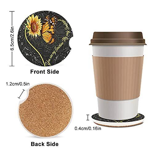 Absorbent Cup Holders Car Coasters,Ceramic Stone Drinks Butterfly Sunflower - Picture 3 of 4