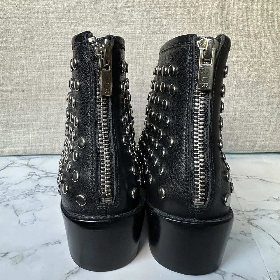 Botas Loeffler Randall para mujer 6 botines al tobillo de cuero negro punta abierta con tachuelas Foto 4 de 4