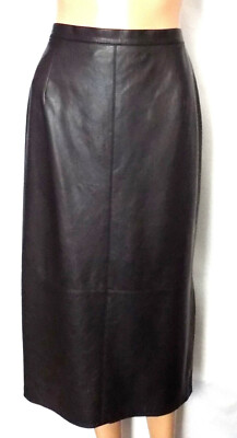 WEEKEND by BASLER Chocolate-Brown Faux Leather Pencil Skirt w/Side Slit, US sz 8