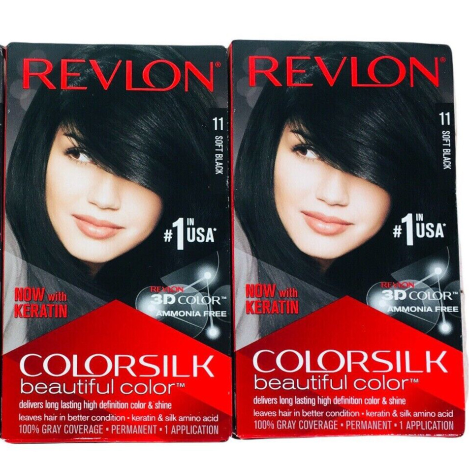 2 PACK  - Revlon 11 Soft Black Color Silk Hair Color Permanent Hair Dye