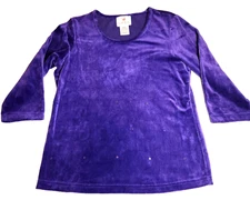 Quacker Factory Womens Top Sz S Purple Sequin Scoop Neck 3/4 Sleeve NWOT