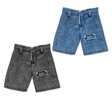 Set of 2 Pairs of Jean Shorts with Holes for WWE & AEW Figures: Black & Blue