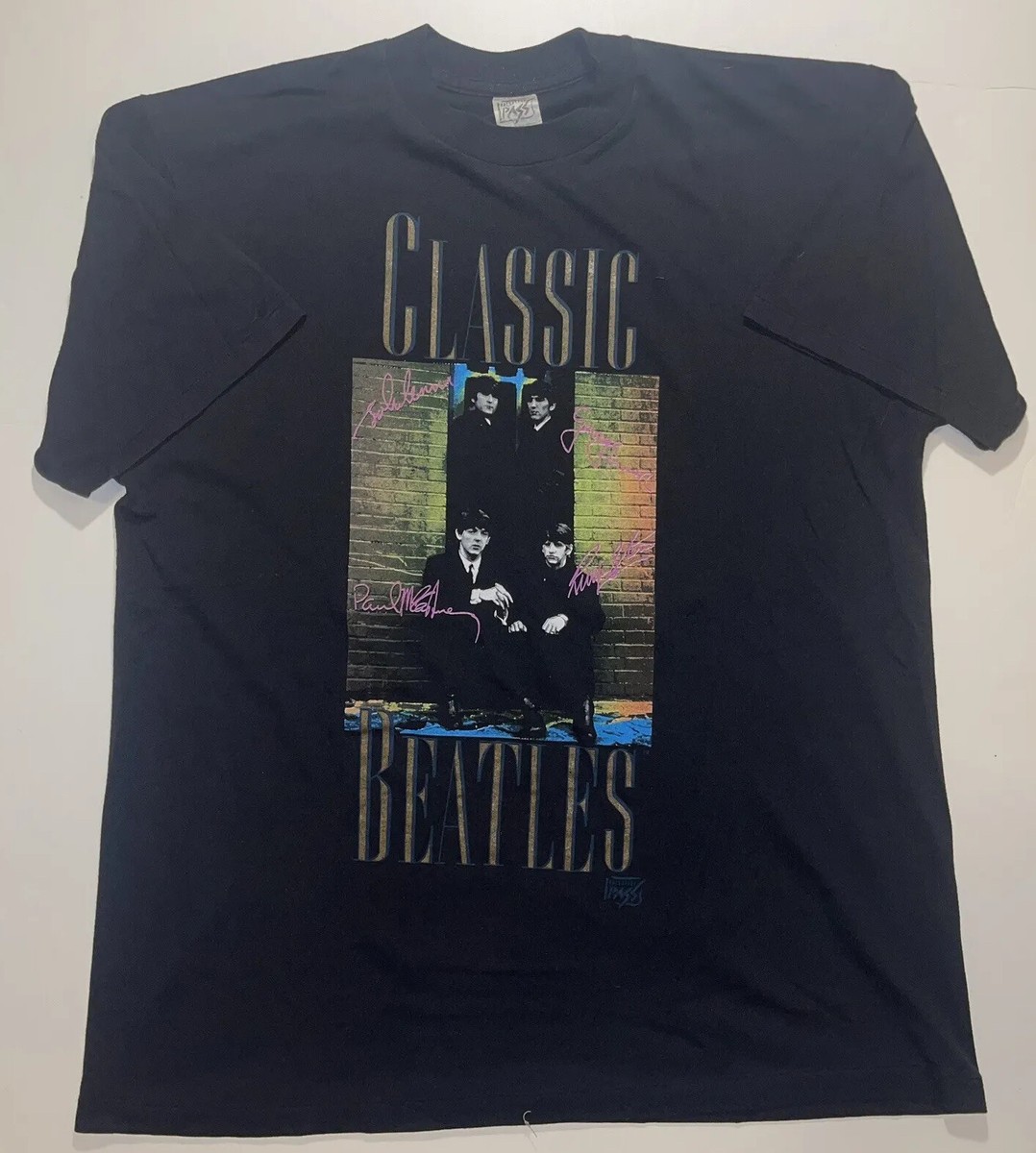 Vintage 90s Beatles Song Titles Double Sided T Shirt Backstage 