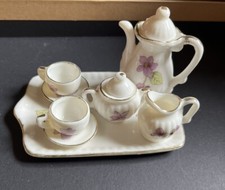 Vintage Lefton Dollhouse 10pc Tea Set With Purple Violets 00617 Original Sticker