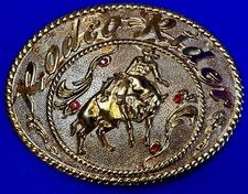 Rodeo Rider W/ Red Ruby's Western Cowboy Cowgirls Trophy Oversized Belt Buckle