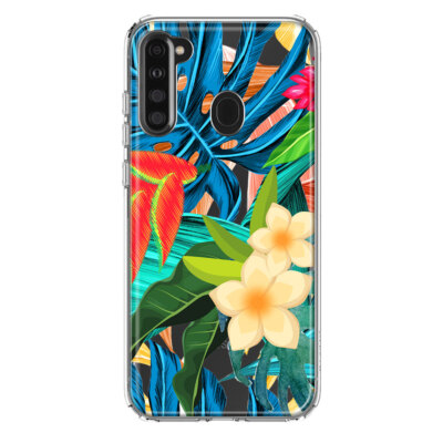 For Samsung Galaxy A21 Shockproof Case Blue Monstera Pothos Flowers