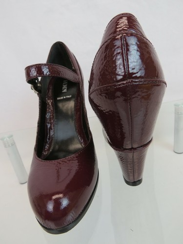 NIB FENDI BURGUNDY CRACKED LEATHER BUCKLE FF LOGO WEDGE PUMPS 38.5 / 8.5 - Picture 10 of 12