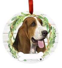 Basset Hound Dog Wreath Ornament Personalizable Christmas Holiday Personalizable