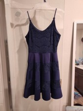 Annabella Women Dress Medium Navy Blue Knit Mini Fit Flare Lace Party Birthday